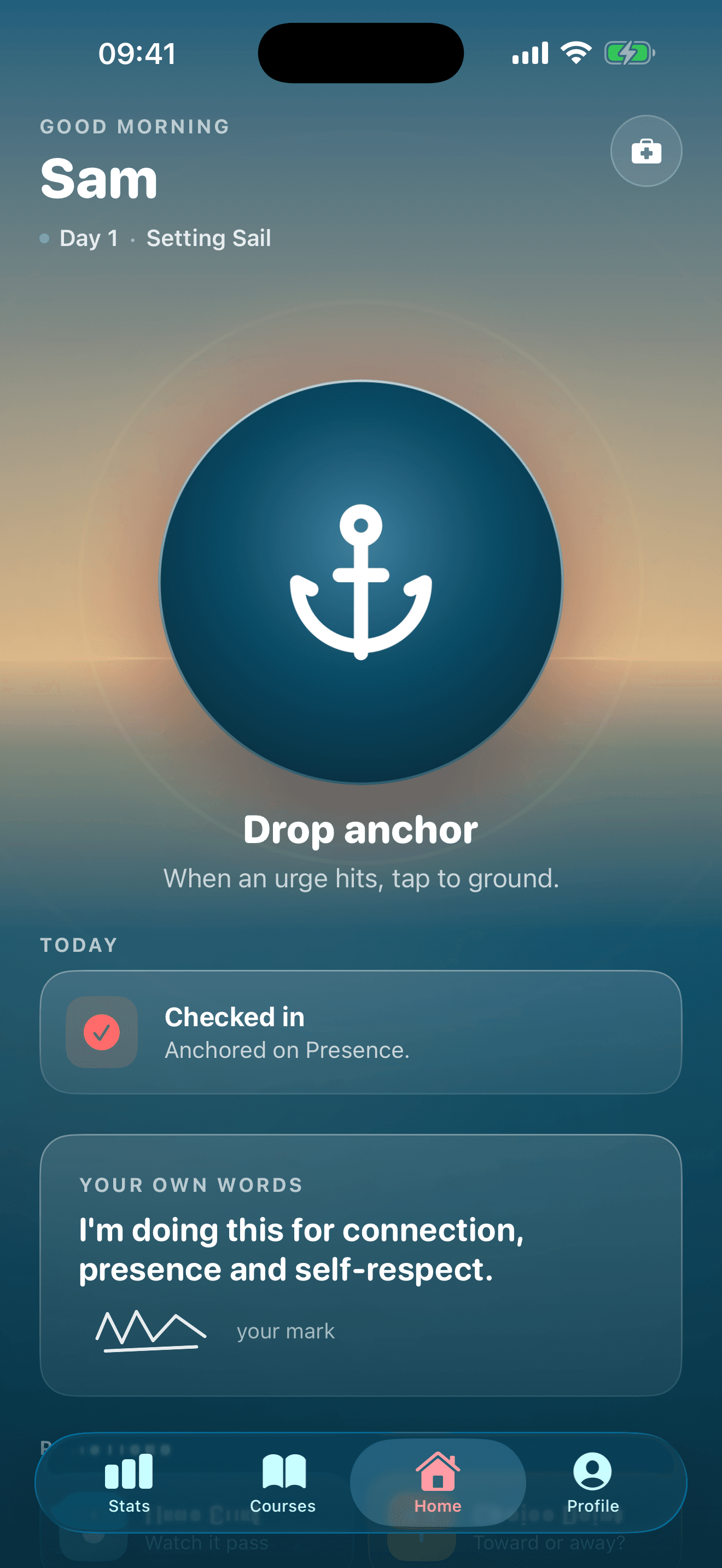 WithAnchor home screen — the Drop Anchor button at the centre.